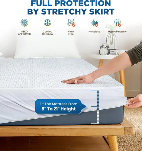 Miniatura 6 de Protector de colchón premium 100% impermeable Twin XL, tela de aire 3D transpirable y refrescante, cubierta de colchón suave e hipoalergénica sin