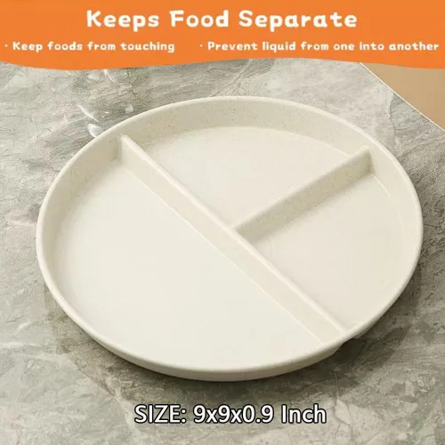 Miniatura 8 de LRUUIDDE Juego de 5 platos de cena divididos irrompibles, platos de paja de trigo sin BPA de 9 pulgadas, placa de control de porciones, platos Lindo