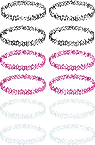 BodyJ4You - Juego de 12 gargantillas elásticas tipo tatuaje, joyería vibrante, multicolor, arcoíris y neón, accesorios de los 90 para mujeres,