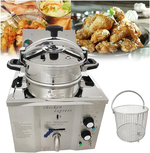 Miniatura 9 de Freidora eléctrica a presión de encimera de 16L, estufa de pollo frito de alta presión de acero inoxidable, freidora comercial con temporizador