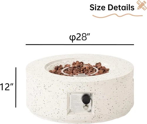 Miniatura 6 de HOMPUS Fogata de propano para exteriores, 40,000 BTU de 28 pulgadas, mesa redonda de hormigón de terrazo blanco con rocas de lava y cubierta