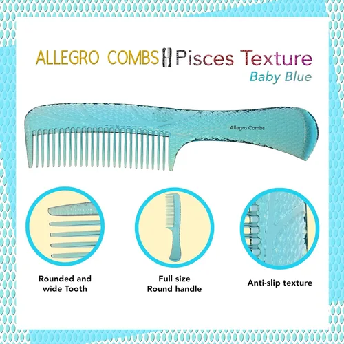 Miniatura 4 de Allegro Combs #1004 - Peine desenredante de dientes anchos irrompible, acabado brillante galvanizado degradado, peine de mango para cabello natural