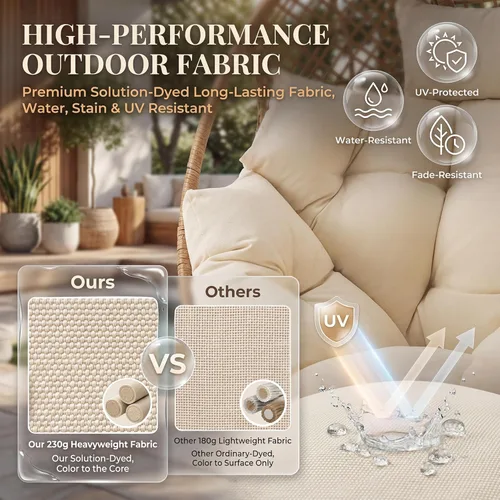 Miniatura 5 de NICESOUL Silla con forma de huevo de mimbre con otomano, silla de salón con cesta de huevo para interior y exterior con cojín, asiento de huevo