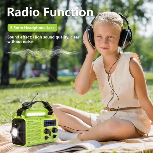Miniatura 7 de Mesqool Radio de emergencia alimentada por 5 vías, 5000 mAh/18500 mWh, manivela solar de supervivencia, portátil, radio meteorológica NOAA/AM/FM/SW
