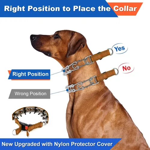 Miniatura 7 de Supet Collar de punta para perro, collar de estrangulador ajustable para perro con hebilla de liberación rápida/cubierta de nailon para perros Marrón