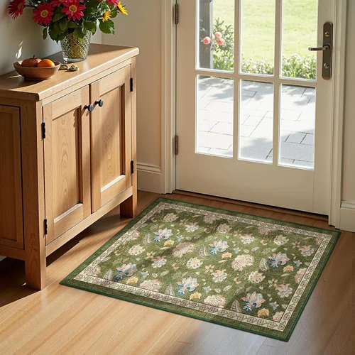 Miniatura 138 de Jinchan Fiora - Alfombra redonda de 8 pies, alfombras vintage con diseño floral envejecido, lavable a máquina, antideslizante, de pelo bajo, Azul