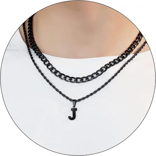 Miniatura 65 de SENRAN Collar con inicial en capas de la A a la Z para hombre, cadena de cuerda torcida de acero inoxidable de 18 a 20 pulgadas, dije de letra
