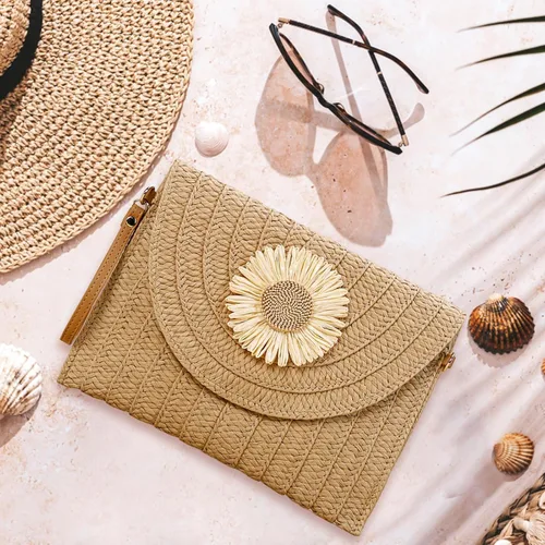 Miniatura 5 de YYW Bolso de paja con paja, bolso de hombro de paja para mujer, para verano, playa, crucero, sobre, embrague, bolsa de rafia