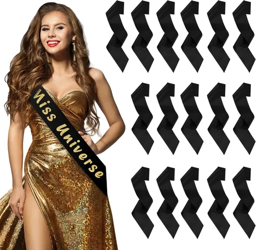 Dreamtop 16 piezas de faja de satén en blanco negras para concursos, Señorita Mayor América 2026, faja para concurso de belleza