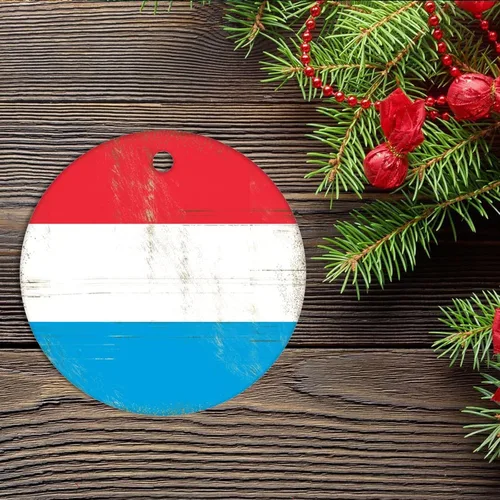 Miniatura 2 de Adorno de Navidad de la bandera de Luxemburgo de porcelana de doble cara de 3 pulgadas, decoración de árbol de Navidad, círculo plano, adorno