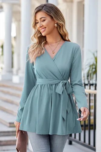 Miniatura 3 de OUGES Túnicas de maternidad para mujer, camisas de manga larga, cuello en V, ropa de maternidad de enfermería, blusa casual de embarazo