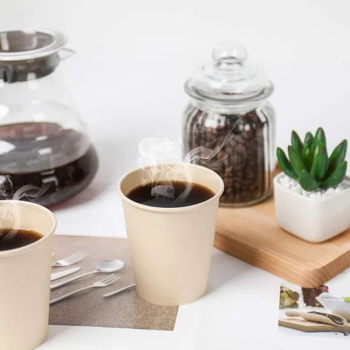 Miniatura 6 de Tazas de papel de café desechables, bebida caliente marrón de fibra vegetal 160 unidades 8 oz