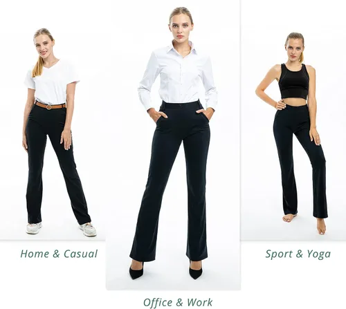 Miniatura 7 de Pantalones de yoga para mujer con 4 bolsillos 29313335 pulgadas pantalones de trabajo negros casuales pantalones elásticos con corte de bota