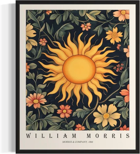 Miniatura 13 de Póster con impresión artística de gato negro, estilo William Morris, floral retro de mediados de siglo, botánico, victoriano, Academia oscura