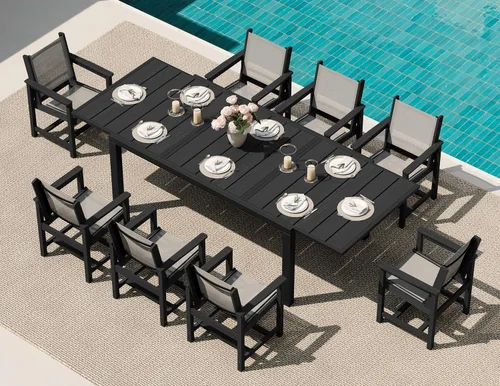 Miniatura 33 de SERWALL Juego de comedor para exteriores de 9 piezas, mesa de comedor expandible de 60 a 83 pulgadas y 8 sillas de polietileno de alta densidad