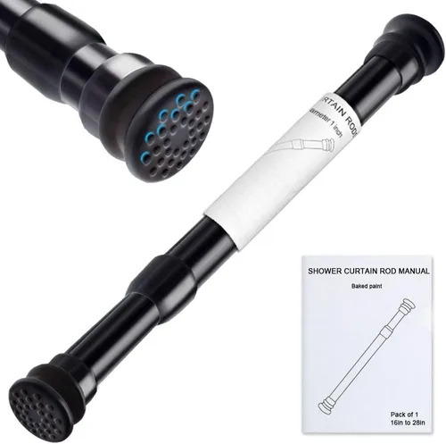Barras de tensión pequeñas y fuertes de 16 a 28 pulgadas, diámetro de 22 mm, 1 pieza, barra de cortina de ducha de 1 pulgada, negra, antideslizante