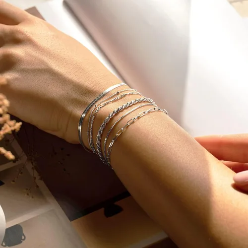 Miniatura 2 de DEARMAY Pulseras de oro para mujer, impermeables, juegos de joyas de oro real de 14 quilates para mujer, modernas, finas, delicadas, apilables