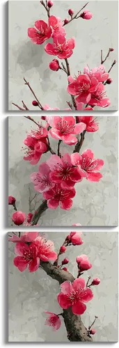 Miniatura 22 de Arte de Pared de Acuarela de Estilo Asiático Tradicional Chino Pájaro en Rama de Flor de Cerezo Roja Decoración Paisaje Floral Oriental Pintura