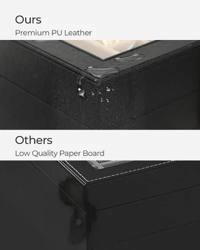 Miniatura 5 de Hzuaneri Joyero de 3 capas, organizador de joyas con tapa de vidrio, 1 soporte individual para joyas, 1 cajón, estuche de joyería de piel sintética
