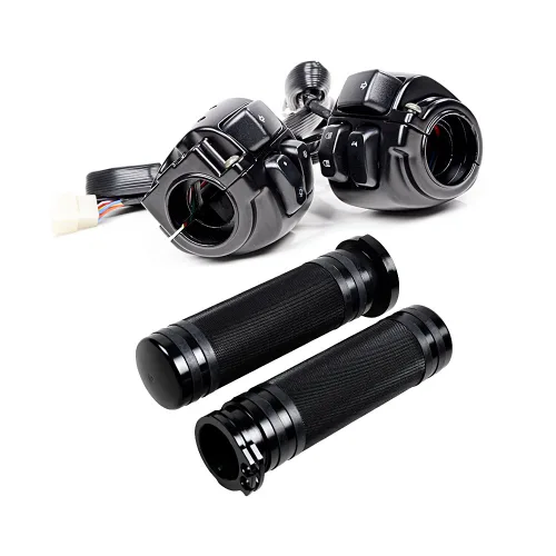 Miniatura 13 de Juego compatible para 1 pulgada de manillar de Harley 96-12, interruptor de bocina, luces delanteras y señales de giro, empuñaduras y tapa de Negro