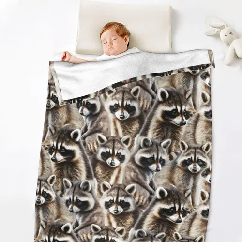 Miniatura 6 de Manta de franela de 40 x 30 pulgadas con temática de mapaches, manta suave para siesta en el hogar, oficina, para niños, niñas, mujeres, amantes