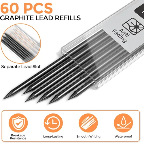 Miniatura 3 de Nicpro 60 PIEZAS Recargas de Lápiz de Carpintero - Plomo de 2.8mm para Lápices Mecánicos, Construcción y Carpintería - Resistente a Romper