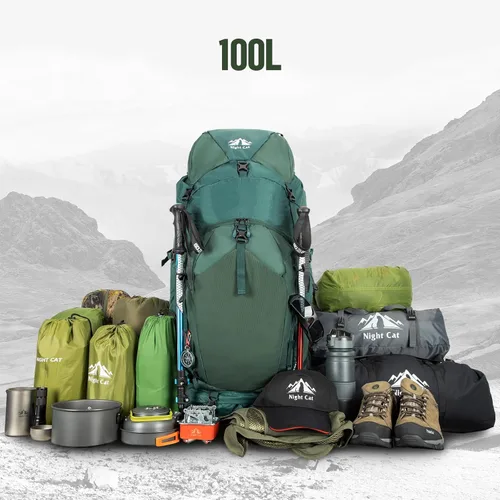 Miniatura 3 de Night Cat Mochila de senderismo con marco interno: Mochila de camping grande de 100L para hombres y mujeres que viajan cubierta impermeable