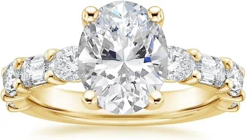 Miniatura 3 de IGI - Anillo de compromiso de diamante de 4.0 quilates con cuatro puntas de corte ovalado blanco con diamantes de laboratorio ovalados laterales