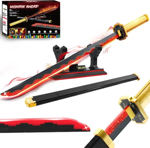 Miniatura 7 de Set de construcción de espadas, bloque de construcción de espada doble de 40 pulgadas Hashibira Inosuke con soporte, juguete de construcción