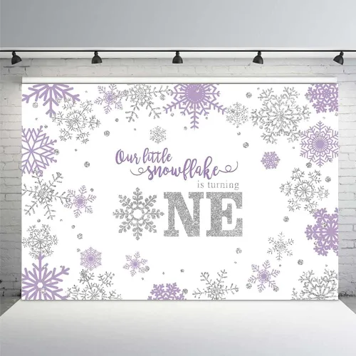 MEHOFOND Telón de fondo de invierno de 7 x 5 pies, diseño de copos de nieve para niñas, feliz primer cumpleaños, fondo de fotografía, morado, Púrpura