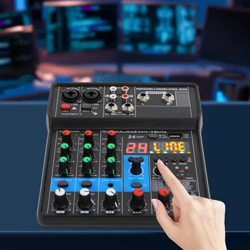 Miniatura 2 de Mezclador de audio Bluetooth Live Studio de 4 canales, pantalla LED, consola de mezcla USB profesional con ecualizador de 3 bandas, consola