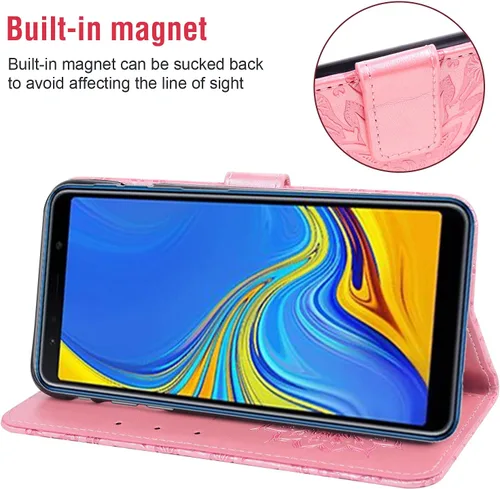 Miniatura 3 de Funda de teléfono para Samsung Galaxy A7 2018 con protector de pantalla de vidrio templado, funda delgada con tapa para tarjetero, accesorios