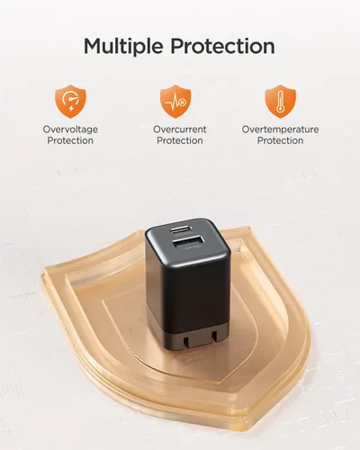 Miniatura 5 de wegear Cargador rápido USB C de 30 W, cargador de pared USB C de doble puerto con enchufe plegable para iPhone 17/16/15, Samsung S24, iPad, 40% más
