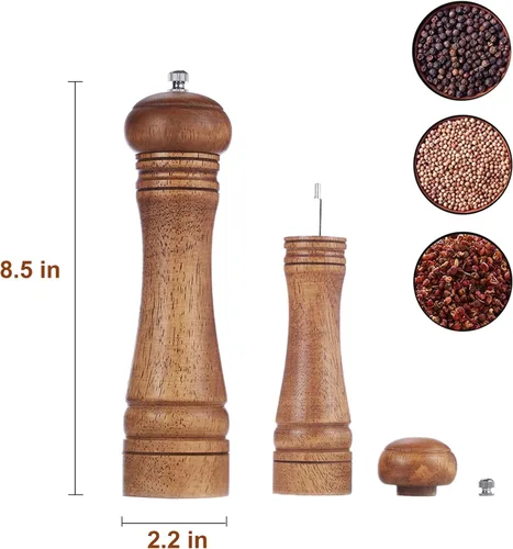 Miniatura 2 de Gulex® Molinillo de pimienta de madera, grosor ajustable, molinillo de pimienta de madera de 8 pulgadas, mecanismo de molienda de cerámica, molino