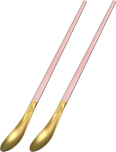 Miniatura 9 de uxcell Juego de 2 cucharas de mango largo, cucharas de acero inoxidable de 10 pulgadas, cucharas de café para mezclar, bebidas, café (azul dorado)