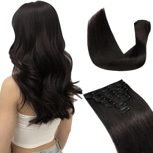 Miniatura 28 de Extensiones de cabello con clip, cabello humano Remy, extensiones de cabello largo lacio de una pieza con 5 clips, con gancho para colgar