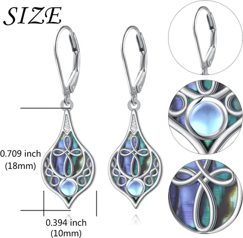 Miniatura 43 de Aretes colgantes de filigrana de plata de ley 925, margarita, loto, flor de rosa, piedra lunar, lágrima para mujer, nudo celta infinito, margarita