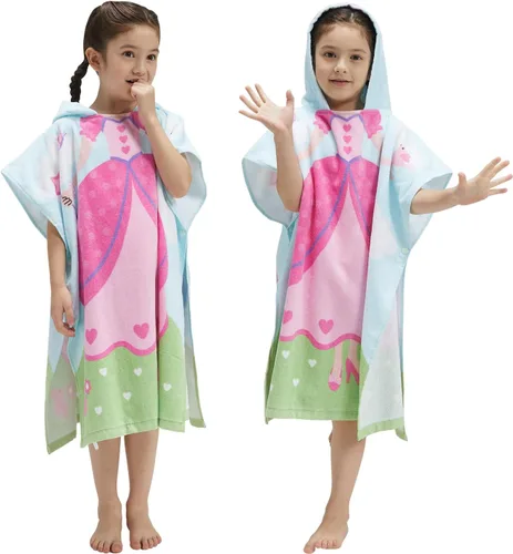 BANGSAUR Toalla con capucha para niños y niñas, toalla de algodón suave absorbente con capucha, poncho para bebé (princesa, 5-9 años/altura: 43-51