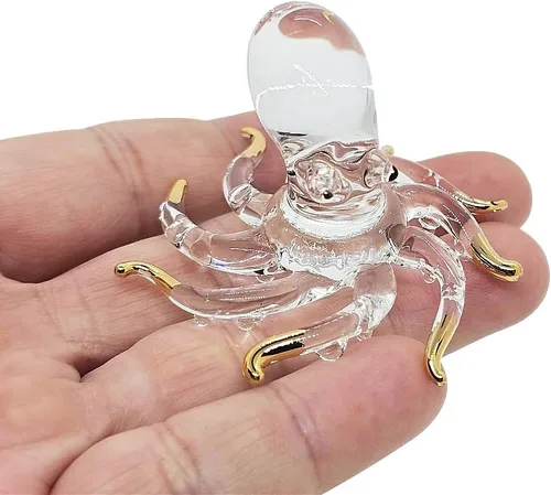 Miniatura 20 de WitnyStore Figura pequeña de pulpo arcoíris punteado dorado de 5½ pulgadas, pulpos de vidrio soplado a mano, calamares, sepia, moluscos marinos
