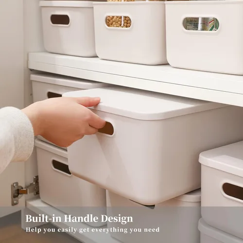 Miniatura 3 de Yishyfier Cestas de Almacenamiento de Plástico con Tapa Contenedor Organizador Contenedores Organizadores de Tejido de Punto con Tapa para Estantes