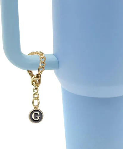 Miniatura 5 de ANDERSE Stanley - 3 tapas de popote para accesorios de copa Stanley de silicona con diseño de flores de 0.394 pulgadas, 2 piezas de dije de letra 3