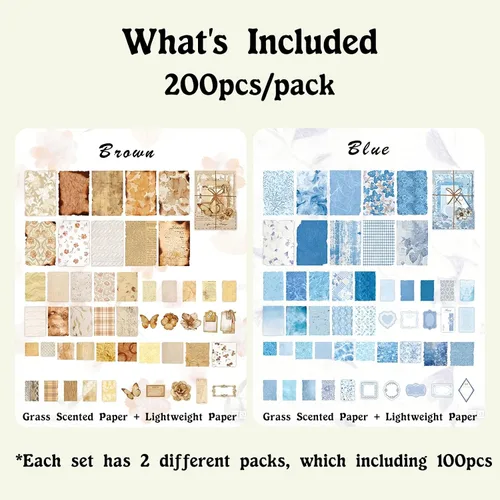 Miniatura 2 de Papeles decorativos para álbumes de recortes, paquete de 200 piezas de papel de patrón, kit de suministros para álbumes de recortes con efímera