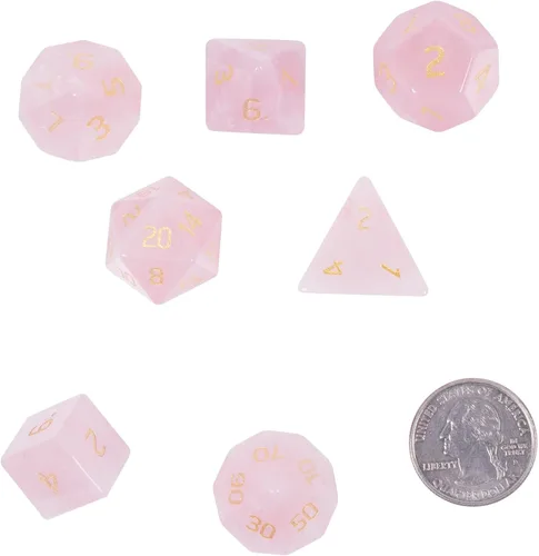 Miniatura 3 de Nupuyai Juego de dados poliédricos D&D de cristal de cuarzo rosa curativo con caja para Calabozos y Dragones, juego de 7 dados de mesa para RPG MTG