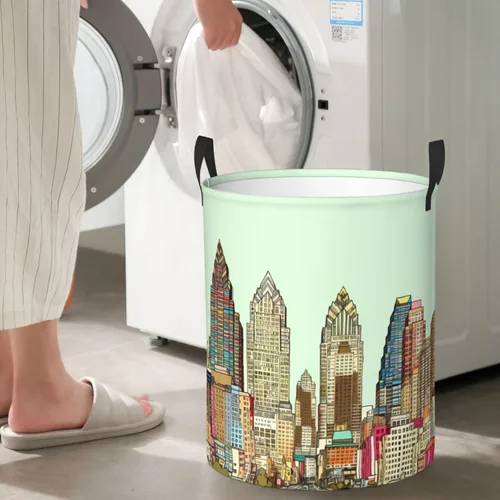 Miniatura 7 de Austin Texas - Cesta circular con estampado de Texas, impermeable, cesta organizadora de lavandería, con asas, para ropa, juguetes, pequeña