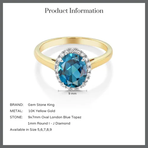 Miniatura 5 de Gem Stone King Anillo de compromiso ovalado de oro amarillo de 10 quilates con piedra natal y halo de diamantes Ovalado de 0.354 x 0.276 in