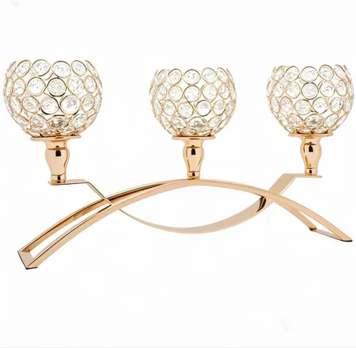 Miniatura 9 de Vidisan Candelabros plateados de 3 brazos, candelabros de cristal, centros de mesa de cristal para bodas, adornos de candelabro de gabinete de Plata