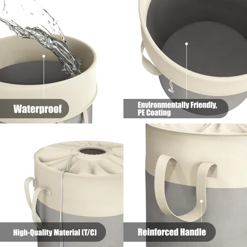 Miniatura 4 de Simple Houseware Cesta de lavandería plegable de 74L, cesta redonda de algodón con cierre de cordón y asas, paquete de 2, color gris