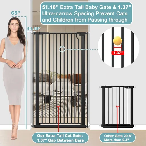 Miniatura 2 de Puerta extra alta para mascotas de 51.18 pulgadas para gatos y perros, puerta extra ancha de 29.6 a 40.5 pulgadas para escaleras y puertas, puerta