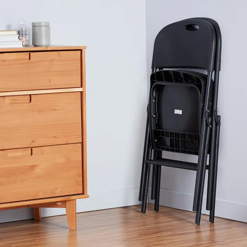 Miniatura 6 de Amazon Basics Silla Plegable Portátil Resistente de Plástico Plegable, Capacidad de 350 Libras, Negro, Paquete de 2
