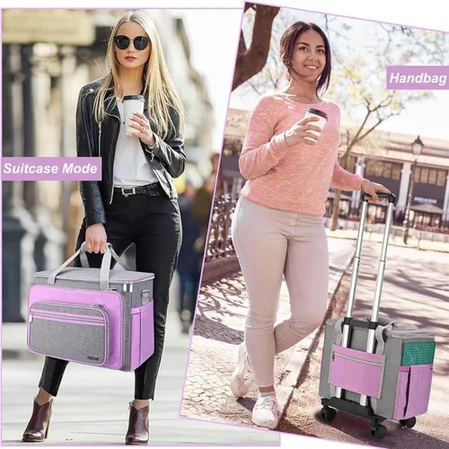 Miniatura 6 de FINESUN Funda para máquina de coser con ruedas, plegable, bolsa de transporte de lujo para máquina de coser para Brother, Singer, Janome y la Púrpura